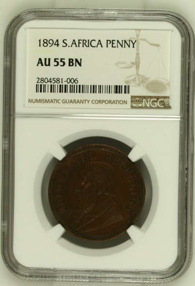 South Africa (ZAR) 1894 Penny AU55BN (NGC)