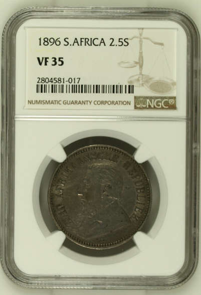 South Africa (ZAR) 1896 2.5 Shillings VF35 (NGC)