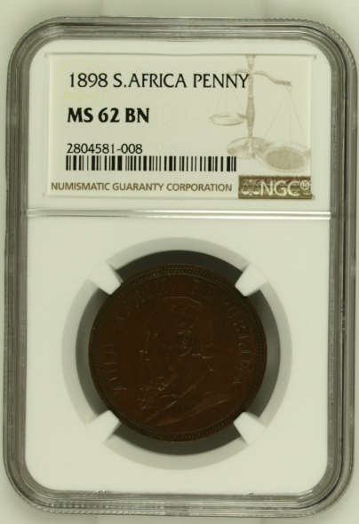 South Africa (ZAR) 1898 Penny MS62BN (NGC)