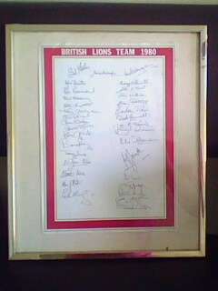 Framed British Lions team signatures of 1980.