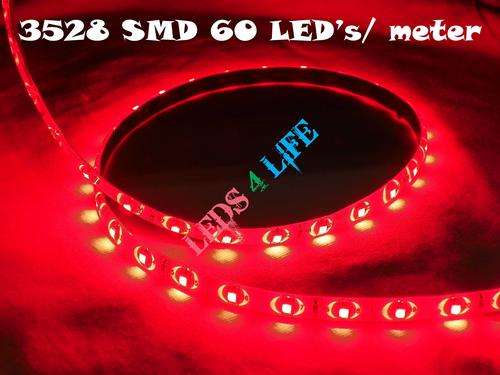 LED strip light 3528 SMD - 60LED's/meter - high bright RED - WATERPROOF