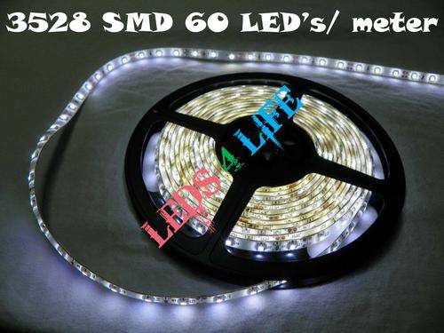 COOL WHITE LED strip light 4.8W 3528 SMD - 60LED's/meter - WATERPROOF with low shipping cost