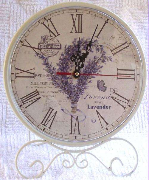 Lavender print clock on stand - 30 x 23 cm