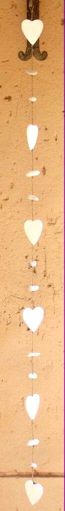 Very long 1.5m! Single string wooden heart and stone wall hanging - 150 x 7 cm