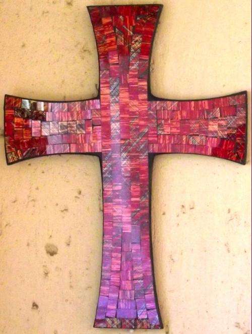 Large Red mosaic cross - 40 x 30 cm
