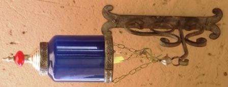 Handmade Moroccan imported Blue glass and ball hanging candle holder - 45 x 12 cm