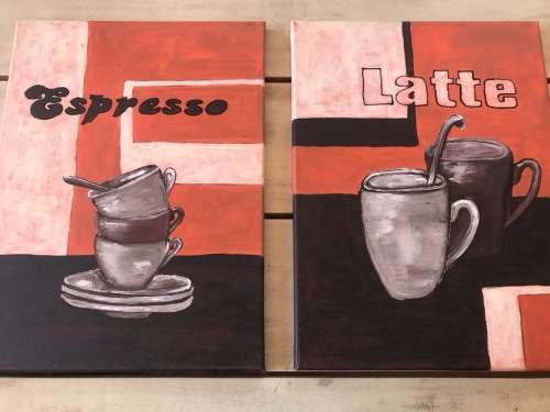 Espresso Latte Cappuccino Three paintings - 40 x 30 cm each painting