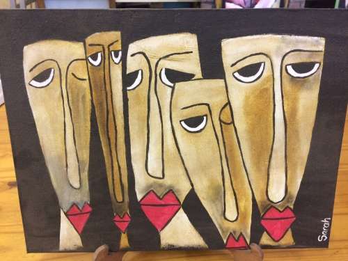 Abstract Faces painting on easel - 30 x 41 cm