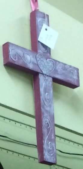 Mixed Media Burgundy Cross - 23 x 35 x 2 cm