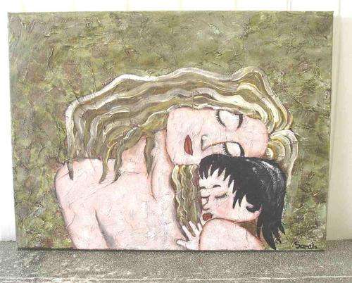 Woman and child painting