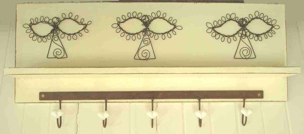 Three wire angels shelf with 5 hooks wall hanging