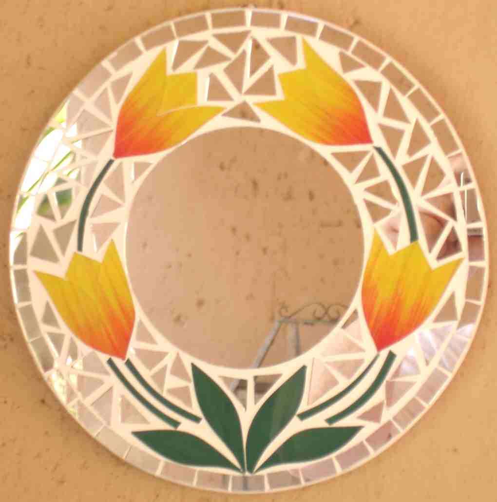 Yellow and Red flower round mosaic mirror 20 cm
