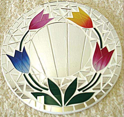 Multicolour Tulip round mosaic mirror - Diameter 20 cm