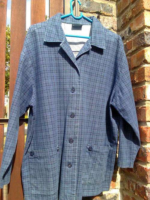 BLUE CHECK LONG JACKET  - SIZE 18