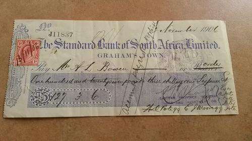 1906 Standard bank cheque