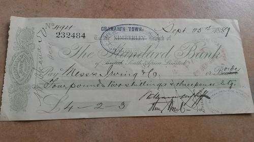 Standard Bank 1889 Cheque