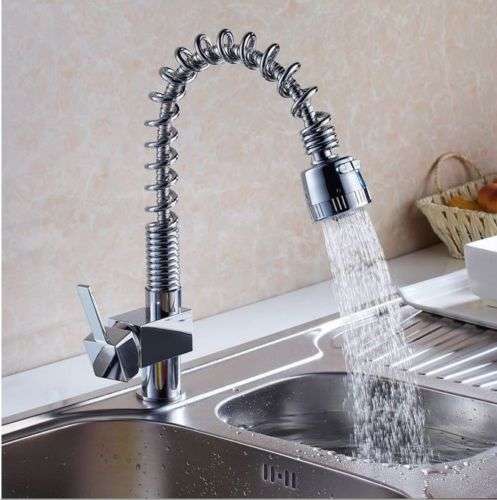 Nickel Brass Modern Mixer Tap Spring Single Lever Pull Out Spray Kitchen Bathroom Faucet New