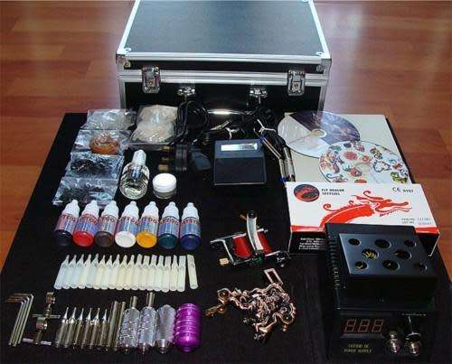 Low Shipping! PROFESSIONAL TATTOO KIT COMPLETE WITH 2x GUNS, NEEDLES, INK & LOADS OF EXTRA'S