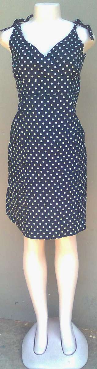 LITTLE BLACK DRESS WITH WHITE POLKA DOTS - SIZE:  16
