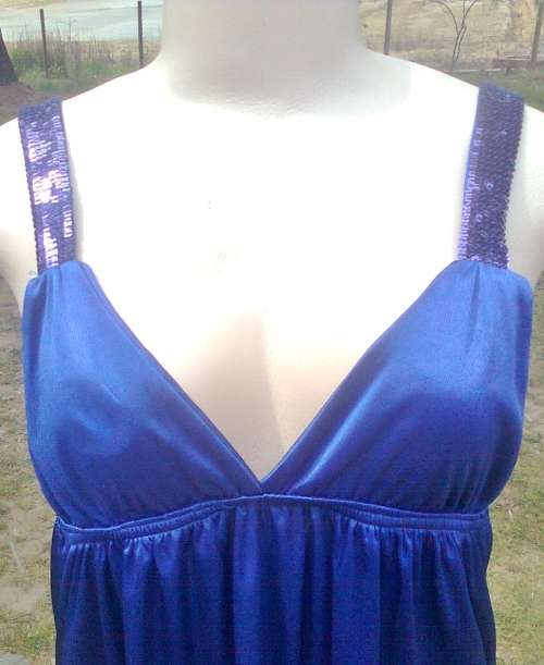 BLUE TOP WITH SEQUIN STRAPS (NEW) - SIZE: MEDIUM