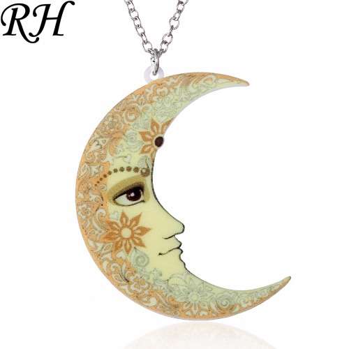 ACRYLIC MOON WITH FLOWERS NECKLACE