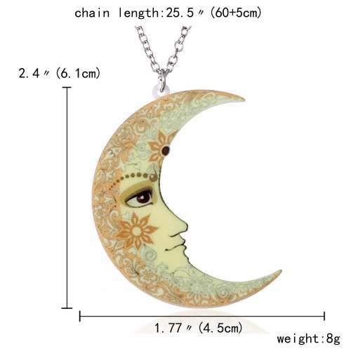 ACRYLIC MOON WITH FLOWERS NECKLACE