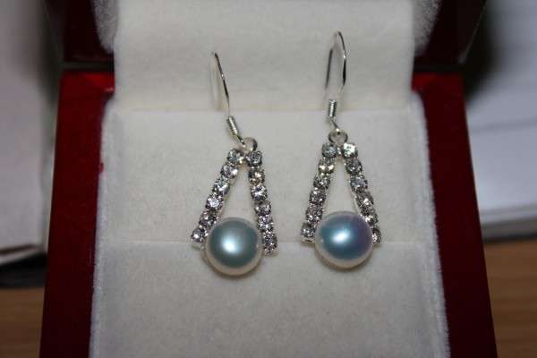 925 silver 7-8mm zircon Pearl earrings