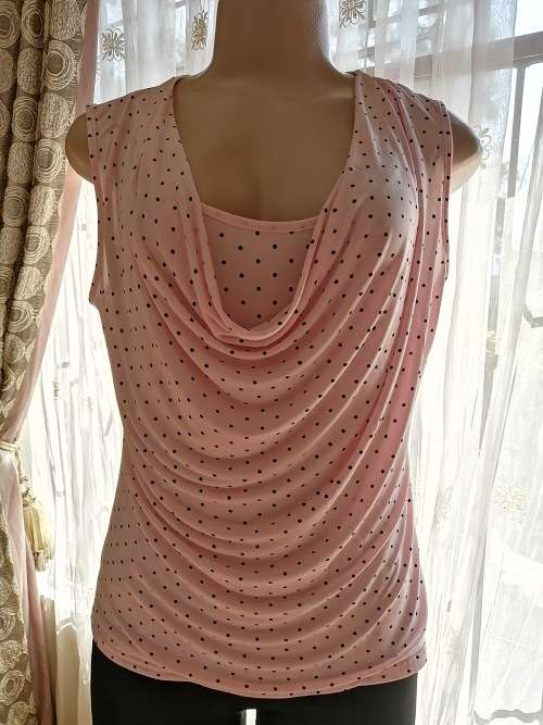 Pink Sleeveless Top With Black Polka-dots