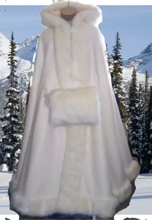 Long White Hooded Faux Fur Winter Bridal Cape