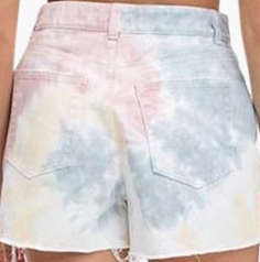 Multicolour Tie Dye Raw Hem Denim Shorts