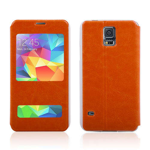 Generic Fashionable Orange Leather Flip Case For Samsung Galaxy S5 & Free Screen Protector 205E