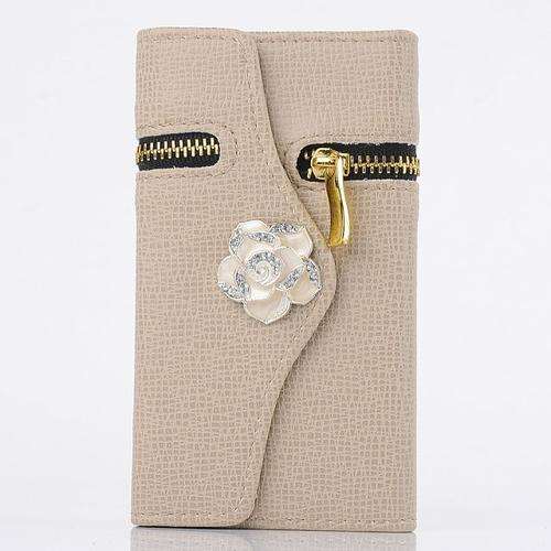 Flip PU Leather Wallet Cover for Galaxy S3 with Card Slots & Zipper -Cream & Screen Film 256F