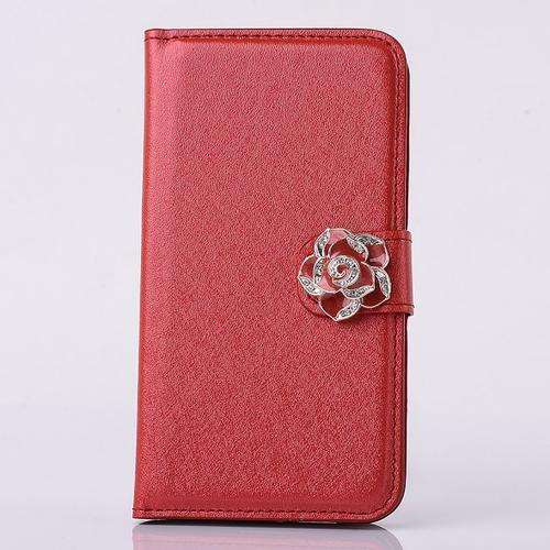 Flower PU Leather Wallet Flip Case for Samsung Galaxy S5 with Card Slots -Red & Free Screen Film