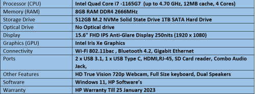 HP Notebook 15 - Intel Quad Core i7 - 11th Generation Notebook