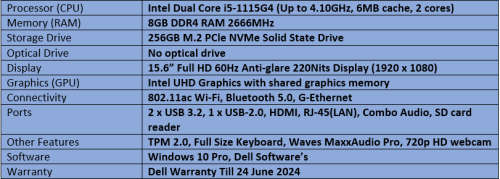 Dell Vostro 15 3500 - Intel Dual Core i3 - 11th Generation