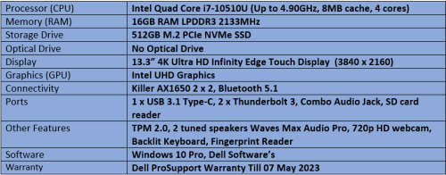 Brand New Demo Dell XPS 13 7390 UHD Touch-Screen -  Intel Quad Core i7 - 10th Generation Ultrabook