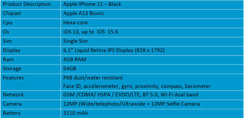 Apple IPhone 11 64GB - Black