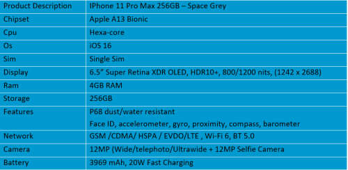 Apple IPhone 11 pro Max 256GB - Space Grey