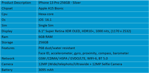 Apple IPhone 13 Pro 128GB - Silver