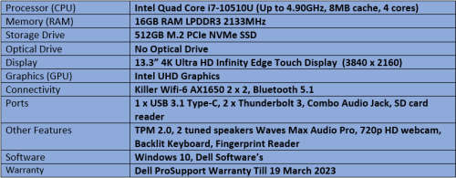 Dell XPS 13 7390 UHD 4k Touch-Screen -  Intel Quad Core i7 - 10th Generation Ultrabook