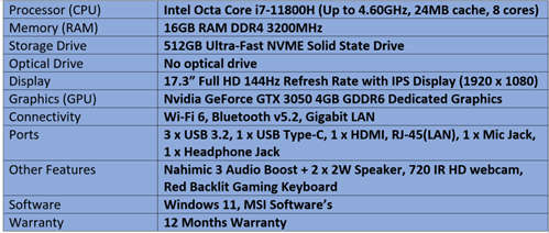 MSI Katana GF76 11U Intel Octa Core i7-11800H Gaming Notebook