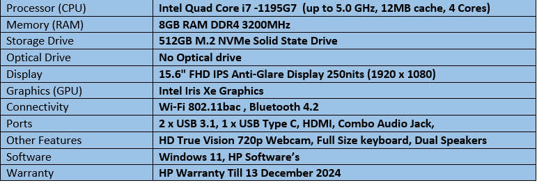 HP Laptop 15s - Intel Core i7 - 11th Generation Notebook