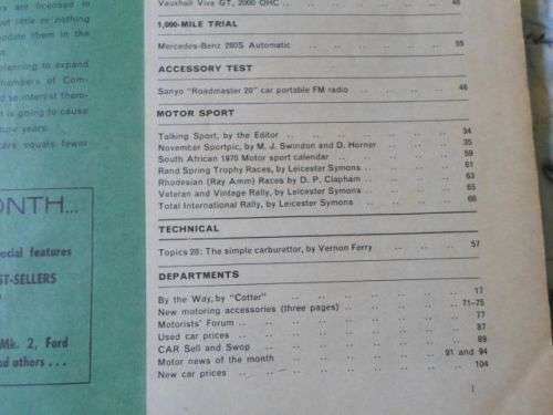 CAR NOVEMBER 1969 ( FORD CAPRI GT , DATSUN SSS , VAUXHALL VIVA GT , MERCEDES 280S )