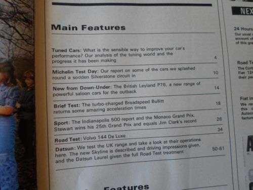 AUTO CAR 7 JUNE 1973 ( VOLVO 144 , DATSUN 200 , TRIUMPH 2000 , FORD CAPRI BROADSPEED TURBO BULLIT