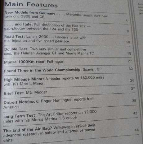 AUTO BOOK 4 MAY 1972 ( MORRIS MARINA 1.3 , MARINA 1.8 , MARINA AVENGER GT , FIAT 132 , LANCIA 2000 )