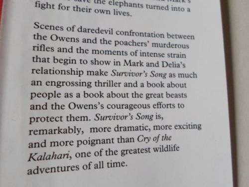 SURVIVOR'S SONG - LIFE AND DEATH IN THE AFRICAN WILDERNESS - DELIA AND MARK OWENS