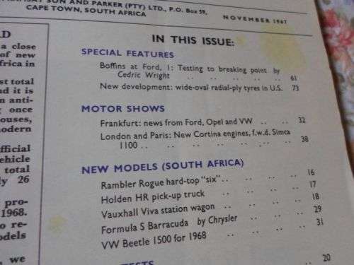 CAR MAGAZINE NOVEMBER 1967 ( TOYOTA CORONA , CHEVY 2 NOVA 230 , TAUNUS 17ME , DATSUN 2000
