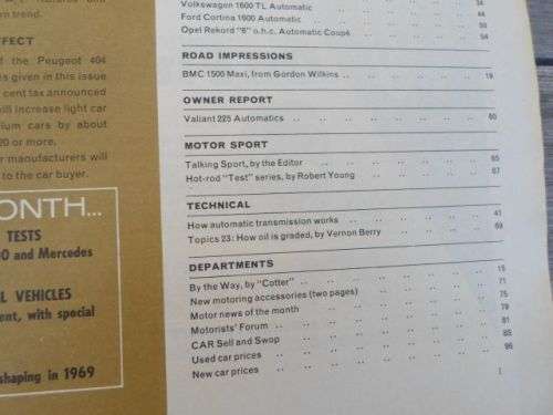 CAR MAGAZINE MAY 1969 ( PEUGEOT 404 , VW FASTBACK , FORD CORTINA 1600 , OPER REKORD )