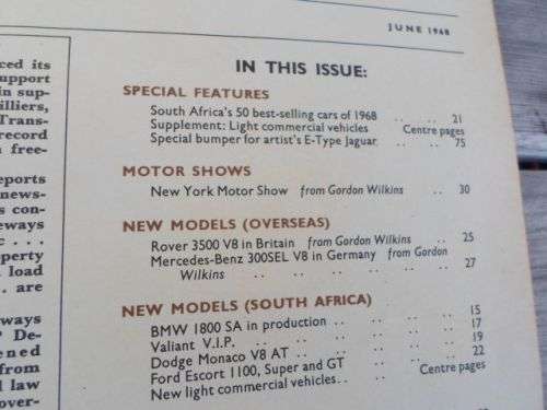 CAR JUNE 1968 ( FORD ESCORT 1300 , FORD PERANA , VW KOMBI , HOLDEN HR PREMIER , AUSTIN 1800 )