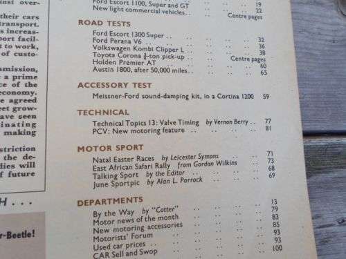 CAR JUNE 1968 ( FORD ESCORT 1300 , FORD PERANA , VW KOMBI , HOLDEN HR PREMIER , AUSTIN 1800 )